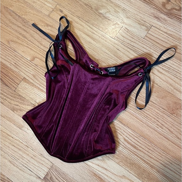 Hot Topic Tops - NWT Cosmic Aura Wine Red Velvet Lace Up Corset Crop Top